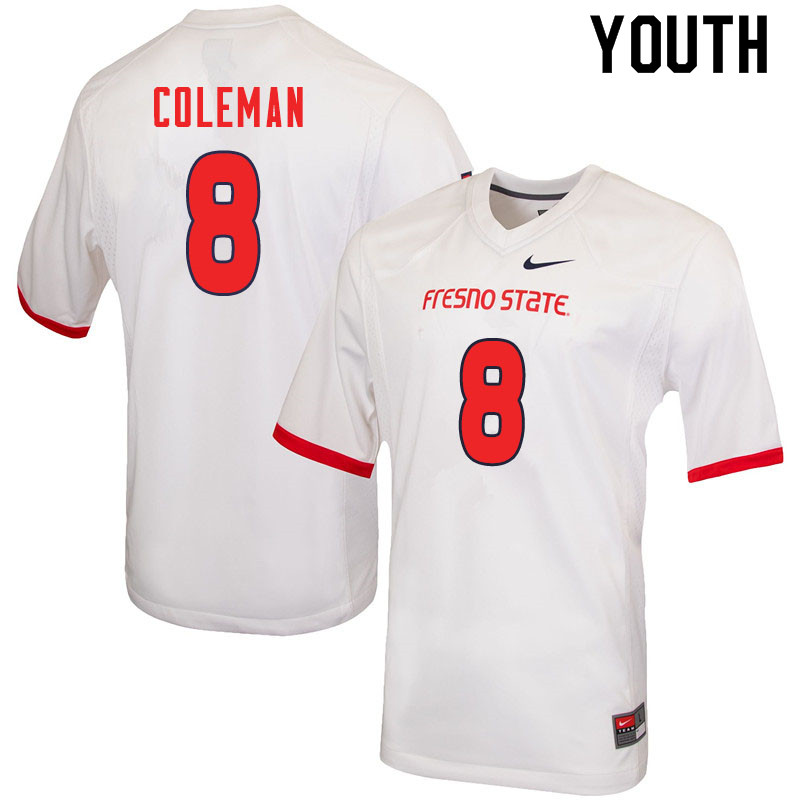 Youth #8 Chris Coleman Fresno State Bulldogs College Football Jerseys Sale-White - Click Image to Close